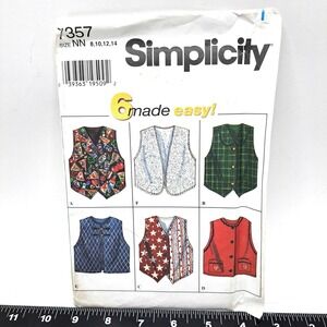 Vintage Simplicity 7357 Quilted Vest Sewing Pattern Reversible Multi Style 8-14
